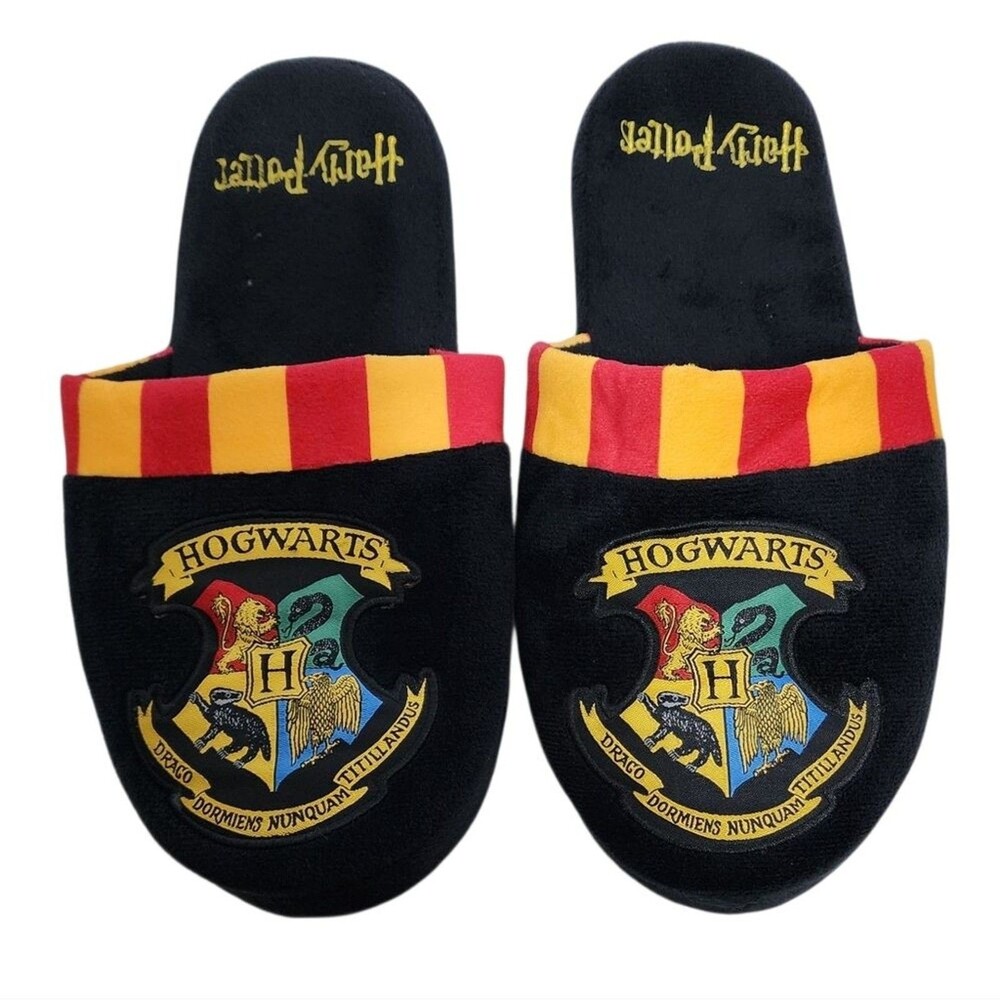 Harry Potter House Slippers Men 9-11 Black Red Yellow Hogwart Crest Lounge Soft
